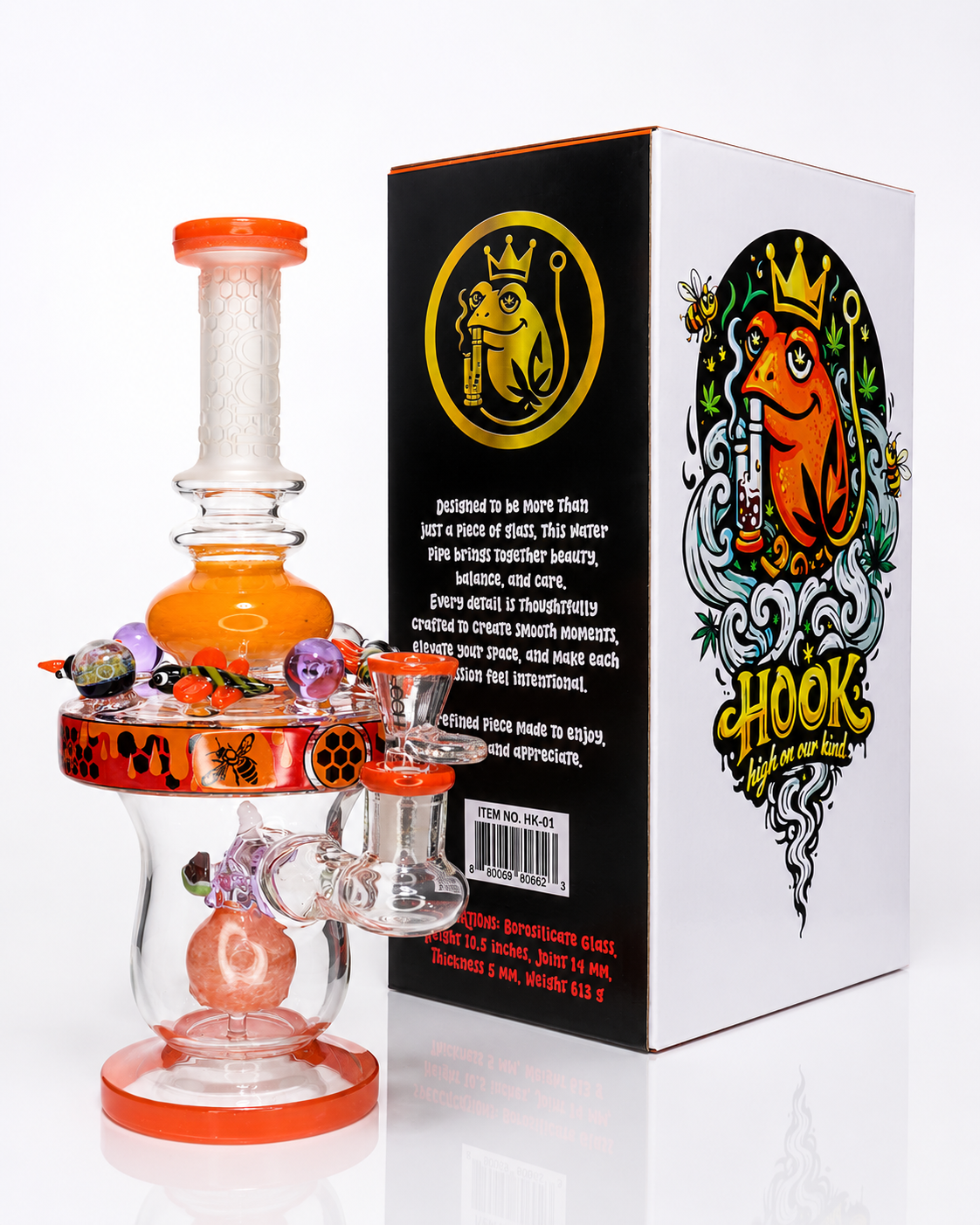 👑 HOOK 01 Frozen Premium Glass Water Pipe with Collector's Gift Box – 10.5 Inch