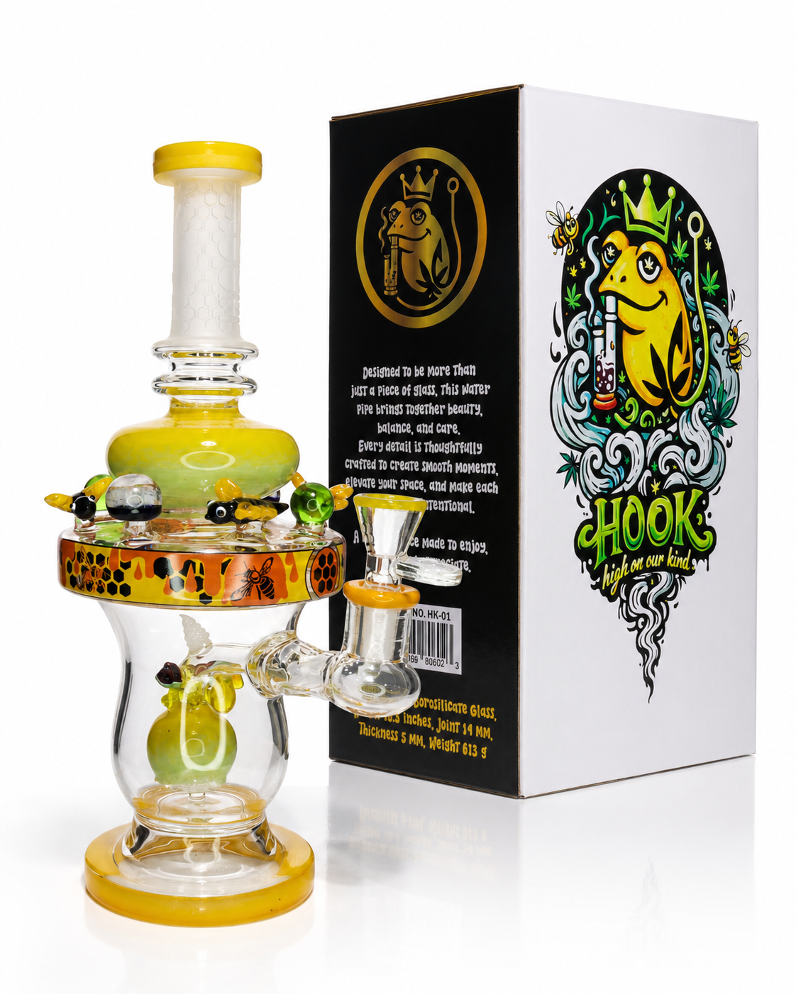 👑 HOOK 01 Frozen Premium Glass Water Pipe with Collector's Gift Box – 10.5 Inch