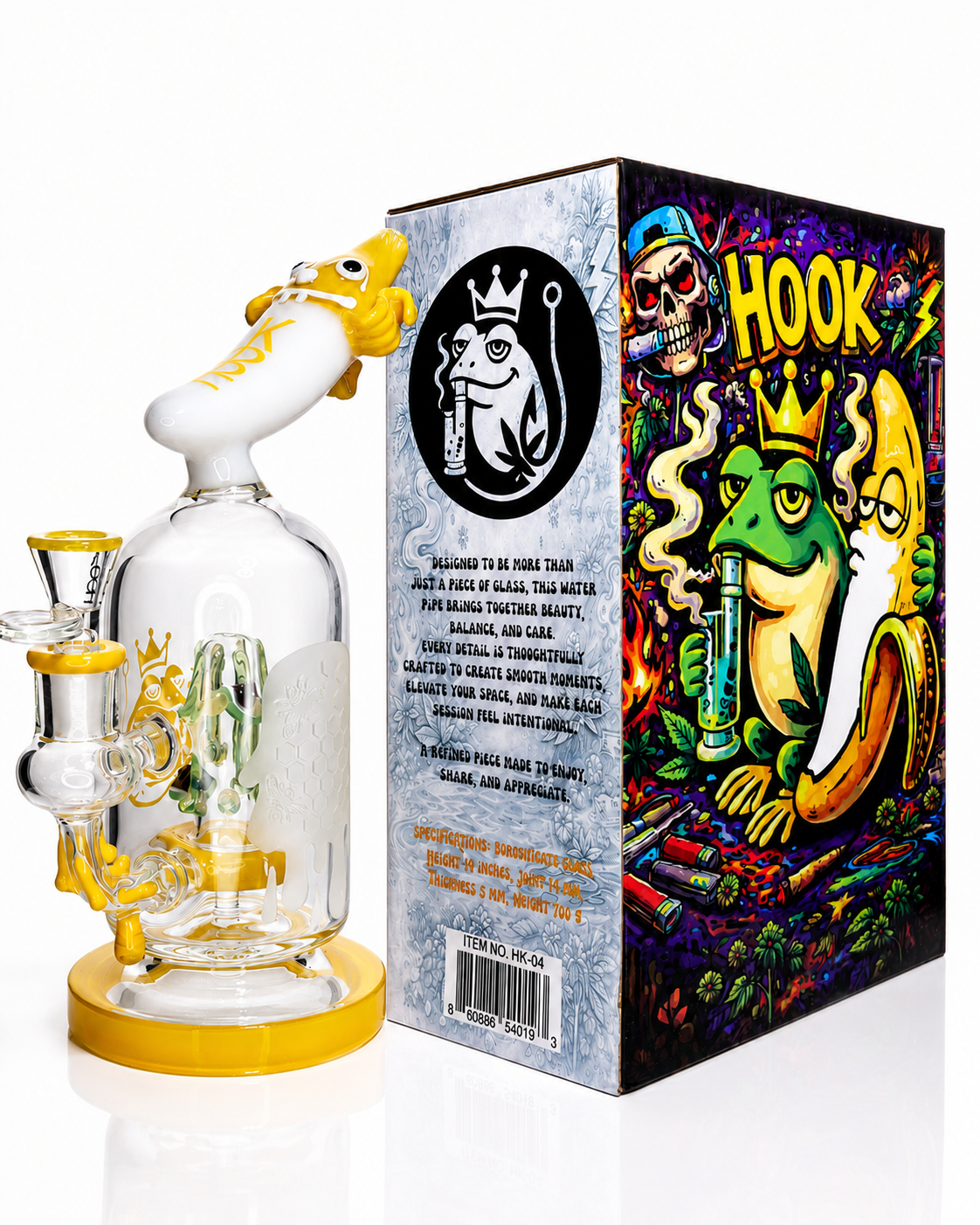 👑 HOOK HK-04 Premium Frosted Recycler Glass Water Pipe with Collector's Gift Box – 10 Inch