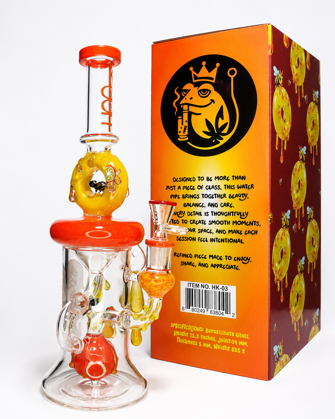 🍩 HOOK Clear HK-03 Premium Donut Recycler Glass Water Pipe with Collector's Gift Box – 13.5 Inch