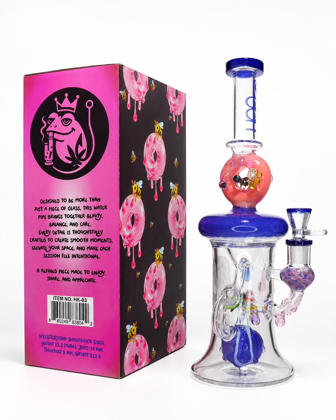 🍩 HOOK Clear HK-03 Premium Donut Recycler Glass Water Pipe with Collector's Gift Box – 13.5 Inch