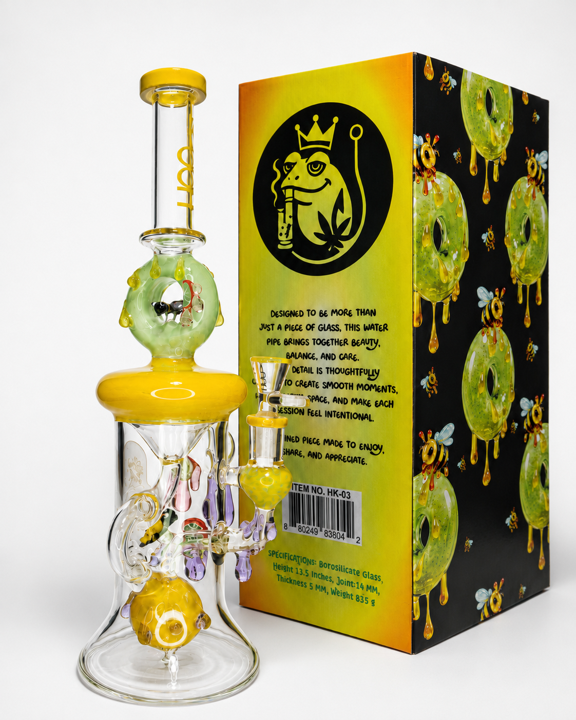 🍩 HOOK Clear HK-03 Premium Donut Recycler Glass Water Pipe with Collector's Gift Box – 13.5 Inch