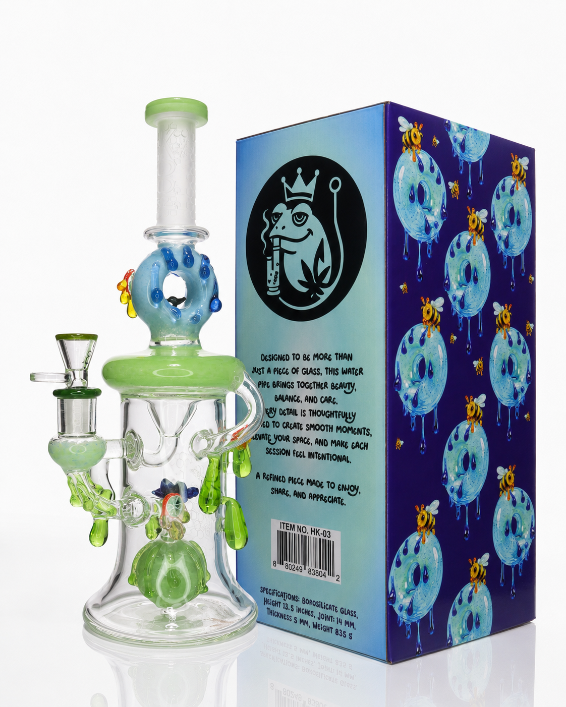 🍩 HOOK Frozen HK-03 Premium Donut Recycler Glass Water Pipe with Collector's Gift Box – 13.5 Inch