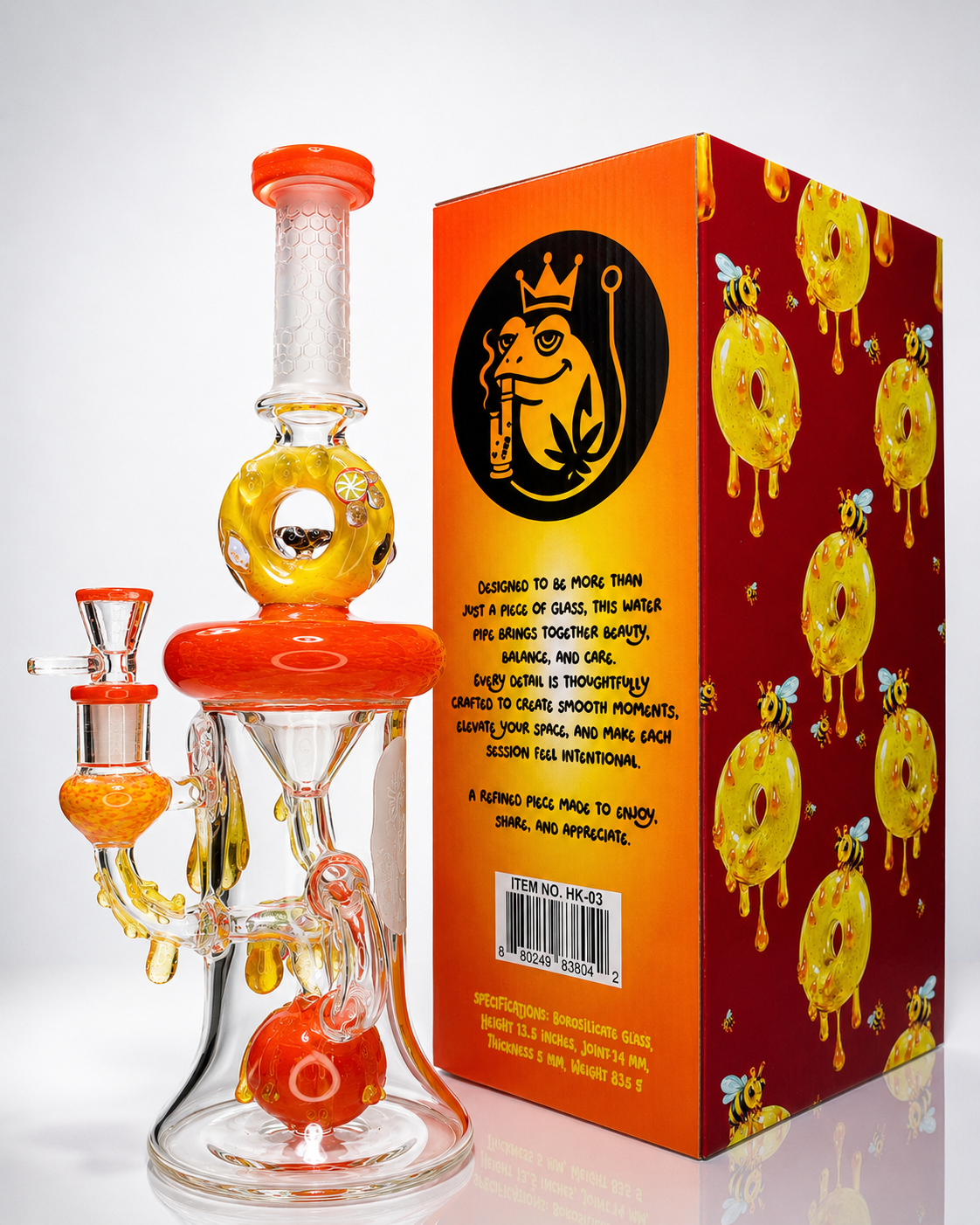 🍩 HOOK Frozen HK-03 Premium Donut Recycler Glass Water Pipe with Collector's Gift Box – 13.5 Inch