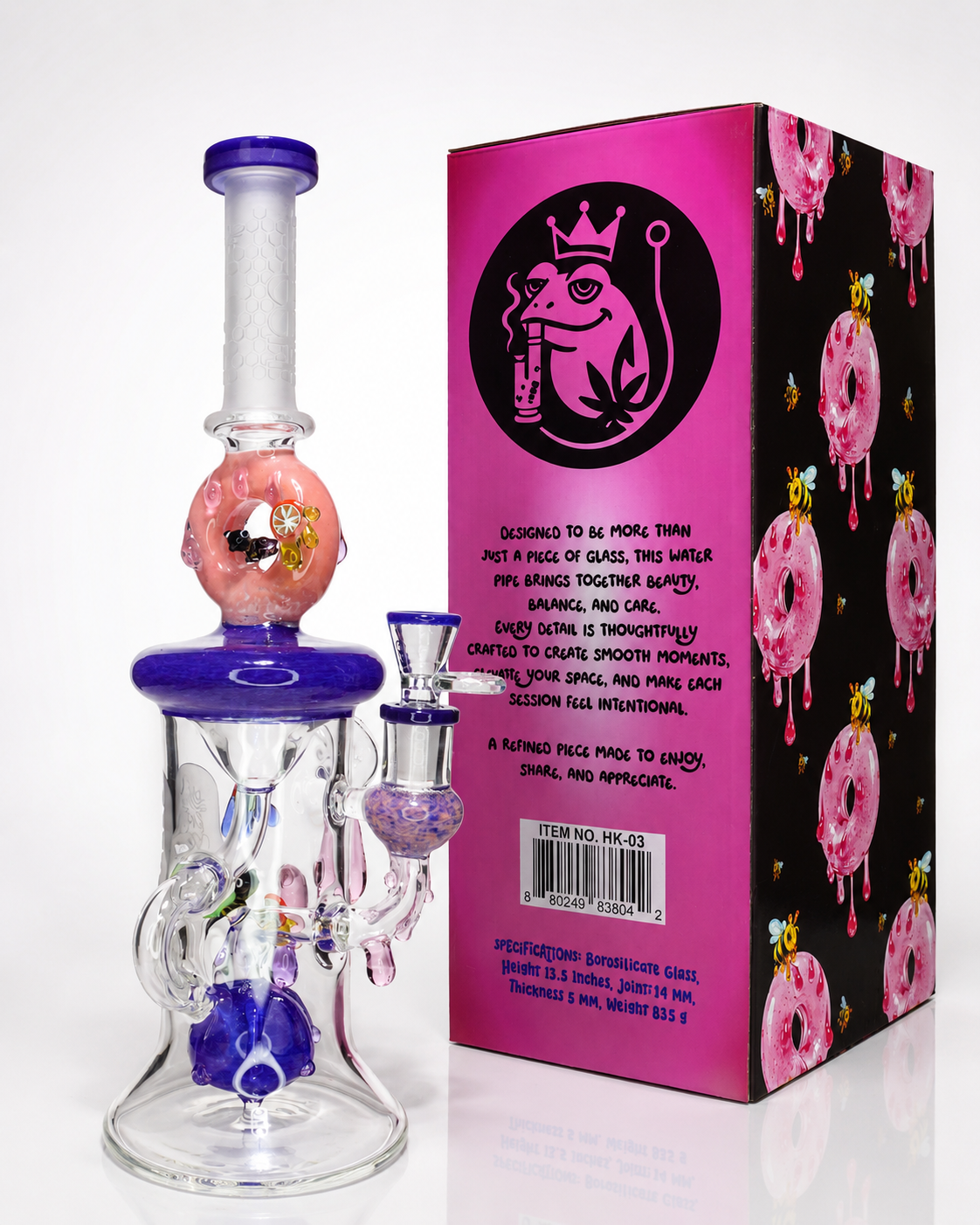 🍩 HOOK Frozen HK-03 Premium Donut Recycler Glass Water Pipe with Collector's Gift Box – 13.5 Inch