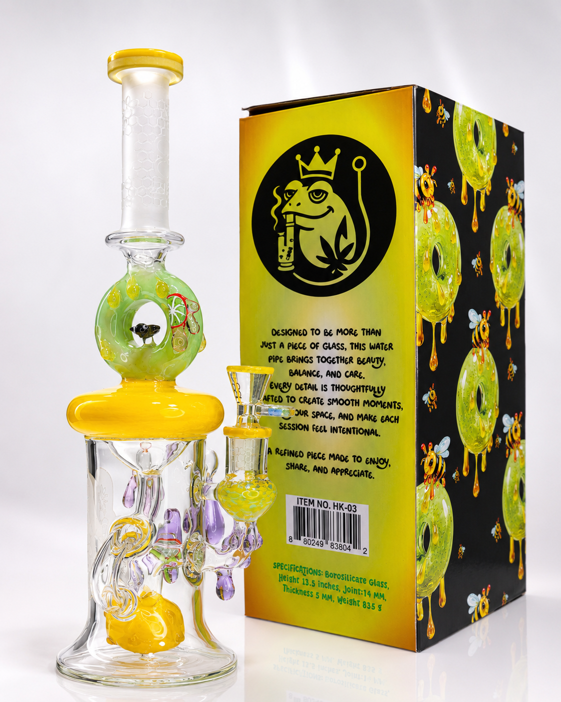🍩 HOOK Frozen HK-03 Premium Donut Recycler Glass Water Pipe with Collector's Gift Box – 13.5 Inch