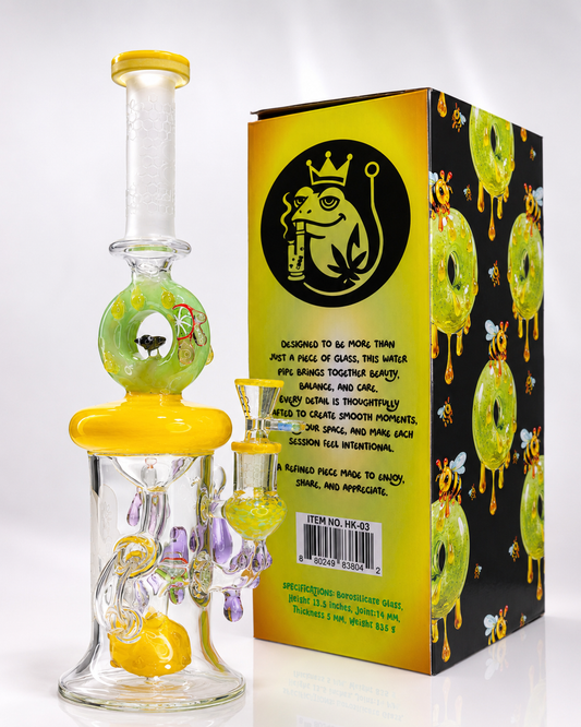 🍩 HOOK Frozen HK-03 Premium Donut Recycler Glass Water Pipe with Collector's Gift Box – 13.5 Inch