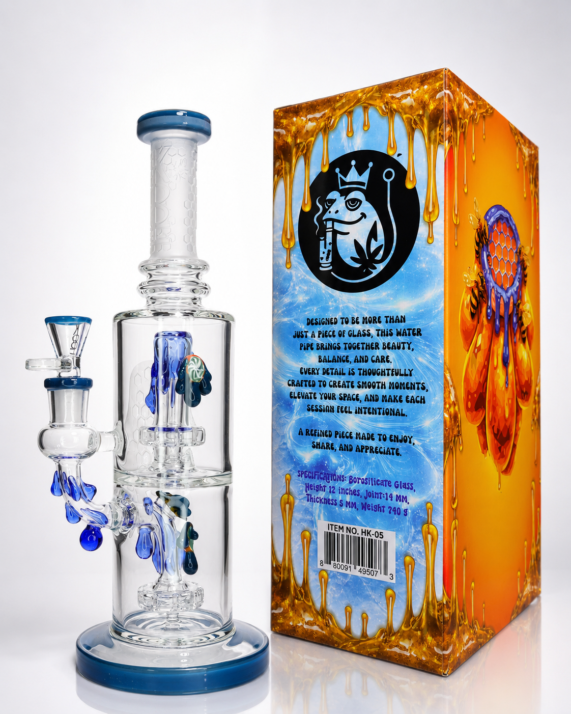 👑 HOOK HK-05 FROZEN Premium Honeycomb Recycler Glass Water Pipe with Collector's Gift Box – 12 Inch (Copy)