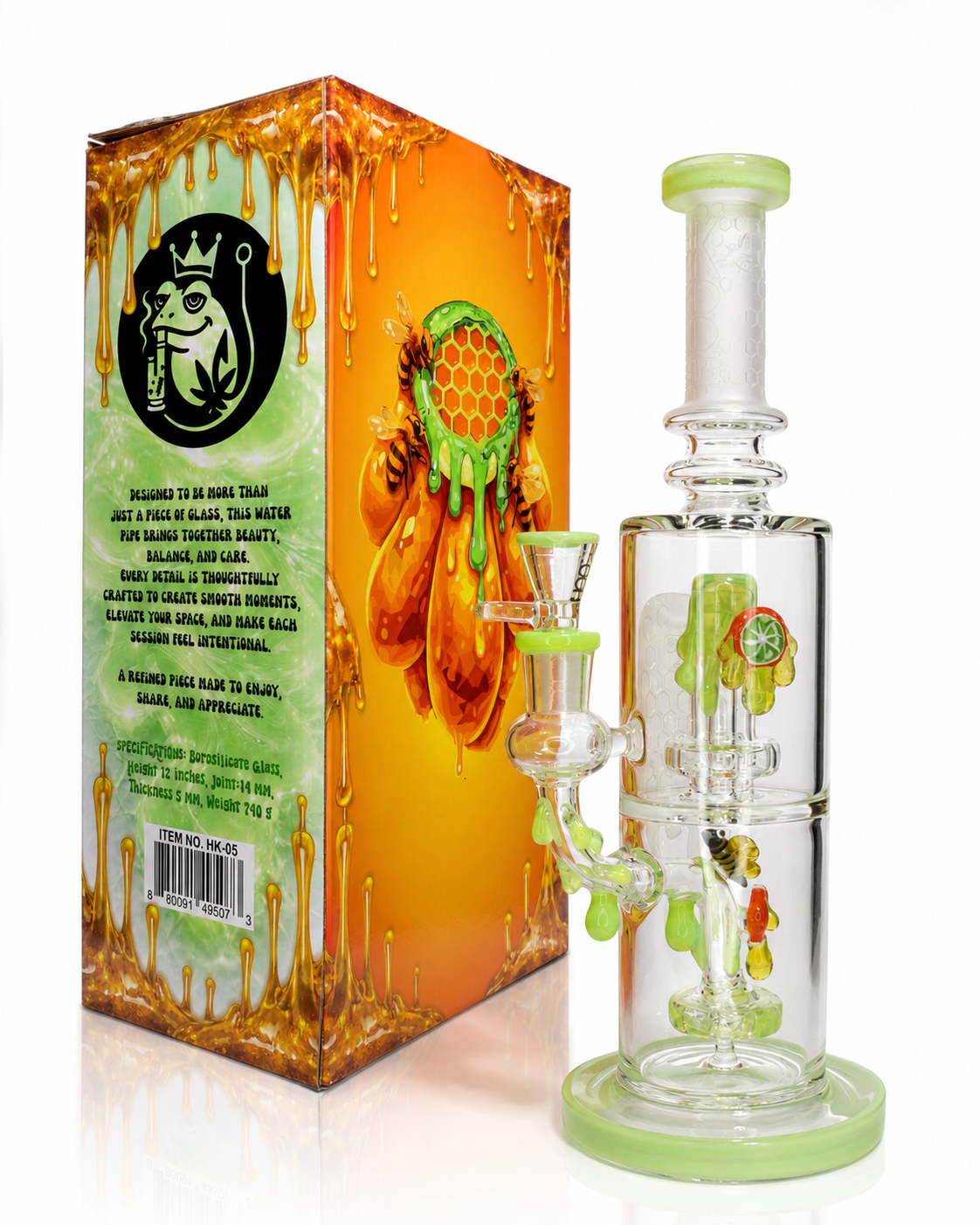 👑 HOOK HK-05 FROZEN Premium Honeycomb Recycler Glass Water Pipe with Collector's Gift Box – 12 Inch (Copy)