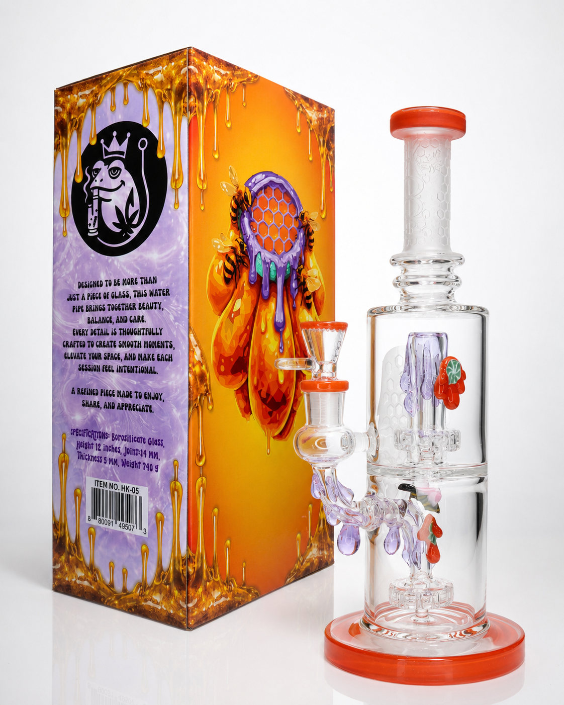👑 HOOK HK-05 FROZEN Premium Honeycomb Recycler Glass Water Pipe with Collector's Gift Box – 12 Inch (Copy)