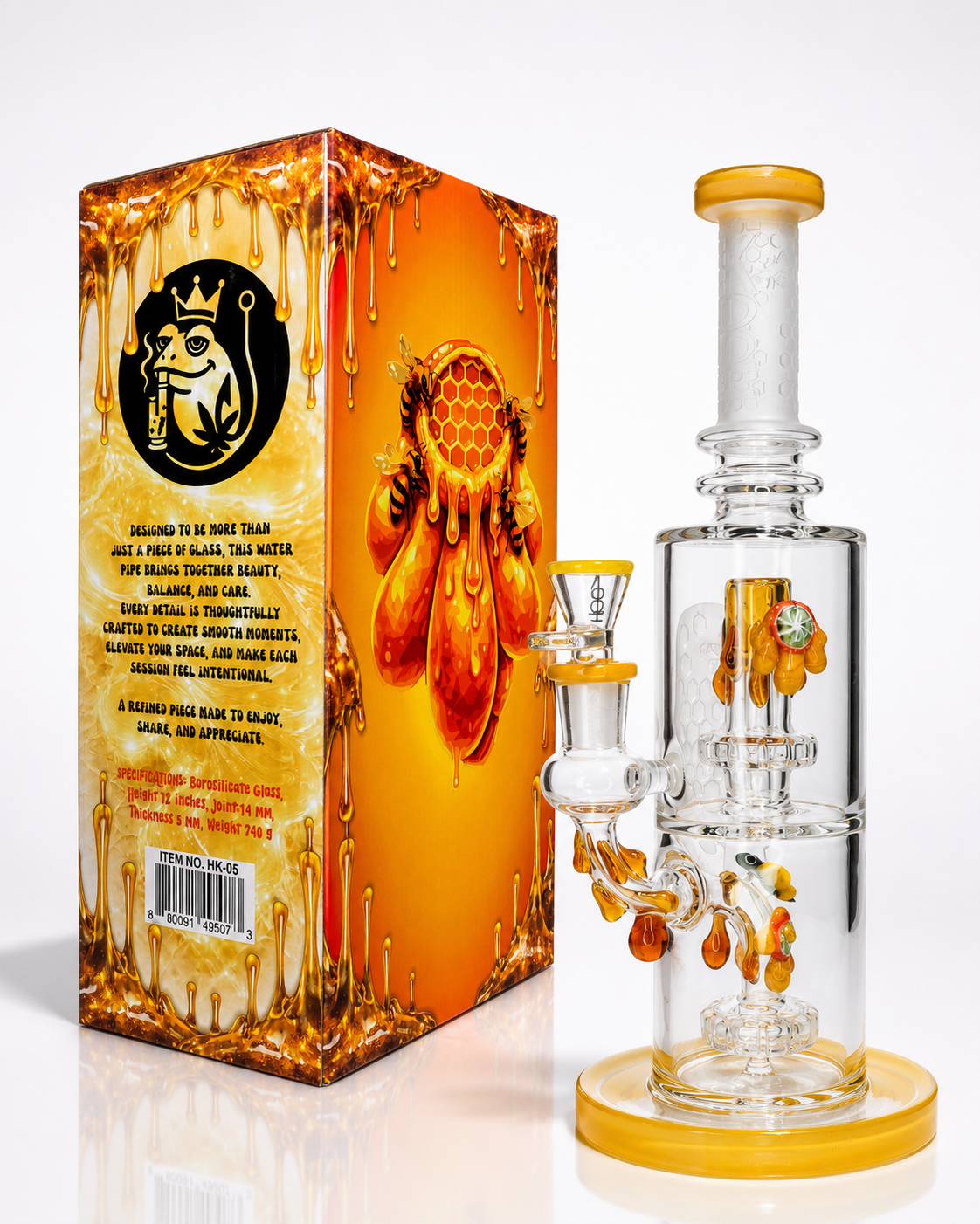 👑 HOOK HK-05 FROZEN Premium Honeycomb Recycler Glass Water Pipe with Collector's Gift Box – 12 Inch (Copy)
