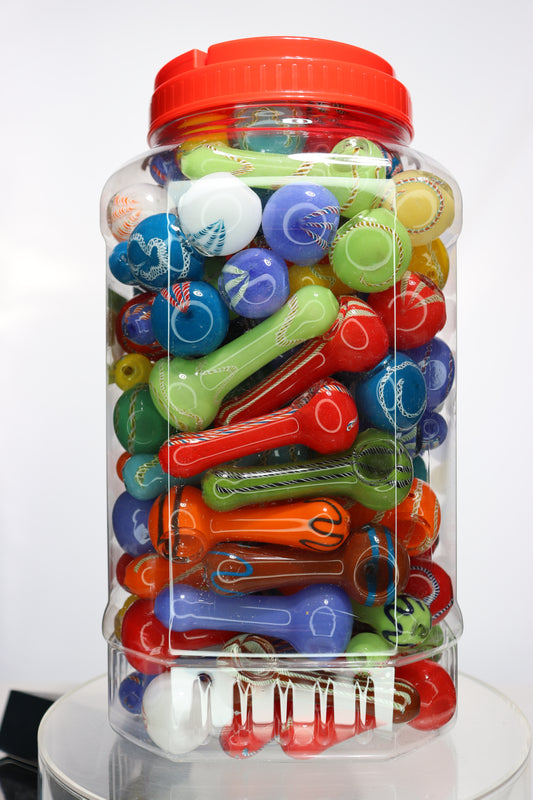 110 pcs – NEW JAR #10 Glass Hand Pipe Spoon $1.65 each
