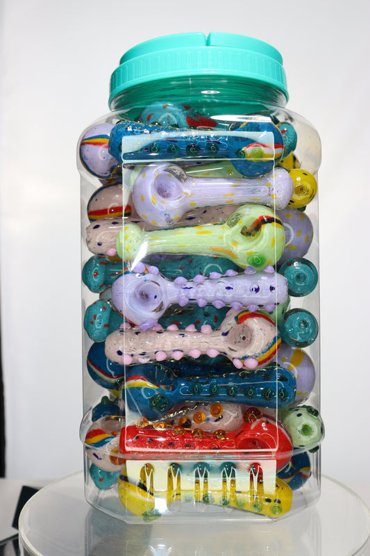 55 pcs – NEW JAR #12 Glass Hand Pipe Spoon $4.25 each