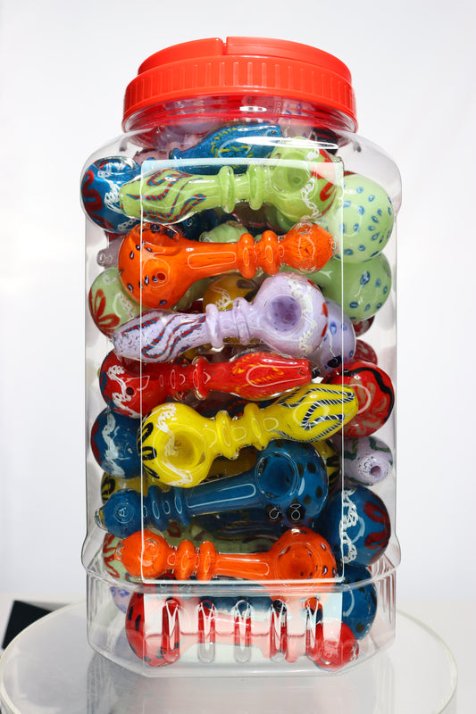 52 pcs – NEW JAR #13 Glass Hand Pipe Spoon $4.25 each