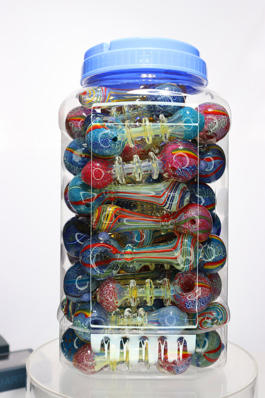 55 pcs – NEW JAR #35 Glass Hand Pipe Spoon $3.75 each