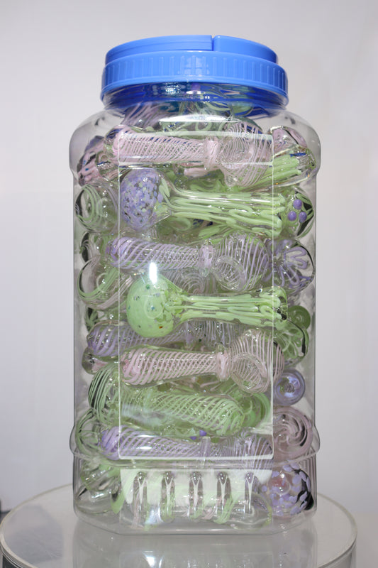 60 pcs – NEW JAR #38 Glass Hand Pipe Spoon $4 each