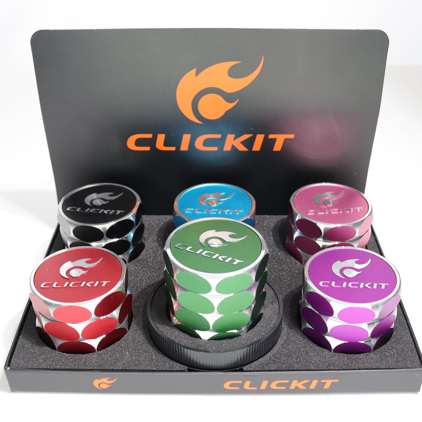 6 pcs - Click it Diamond Cut Metallic Assorted Colors 4 Layer Grinder MG-109