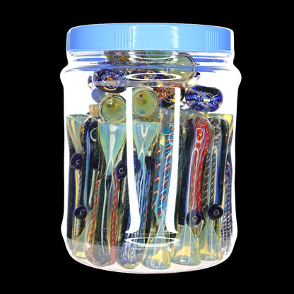 36 PCS – JAR #27 Assorted Lattice Glass Chillums with Side Marbles – Wholesale
