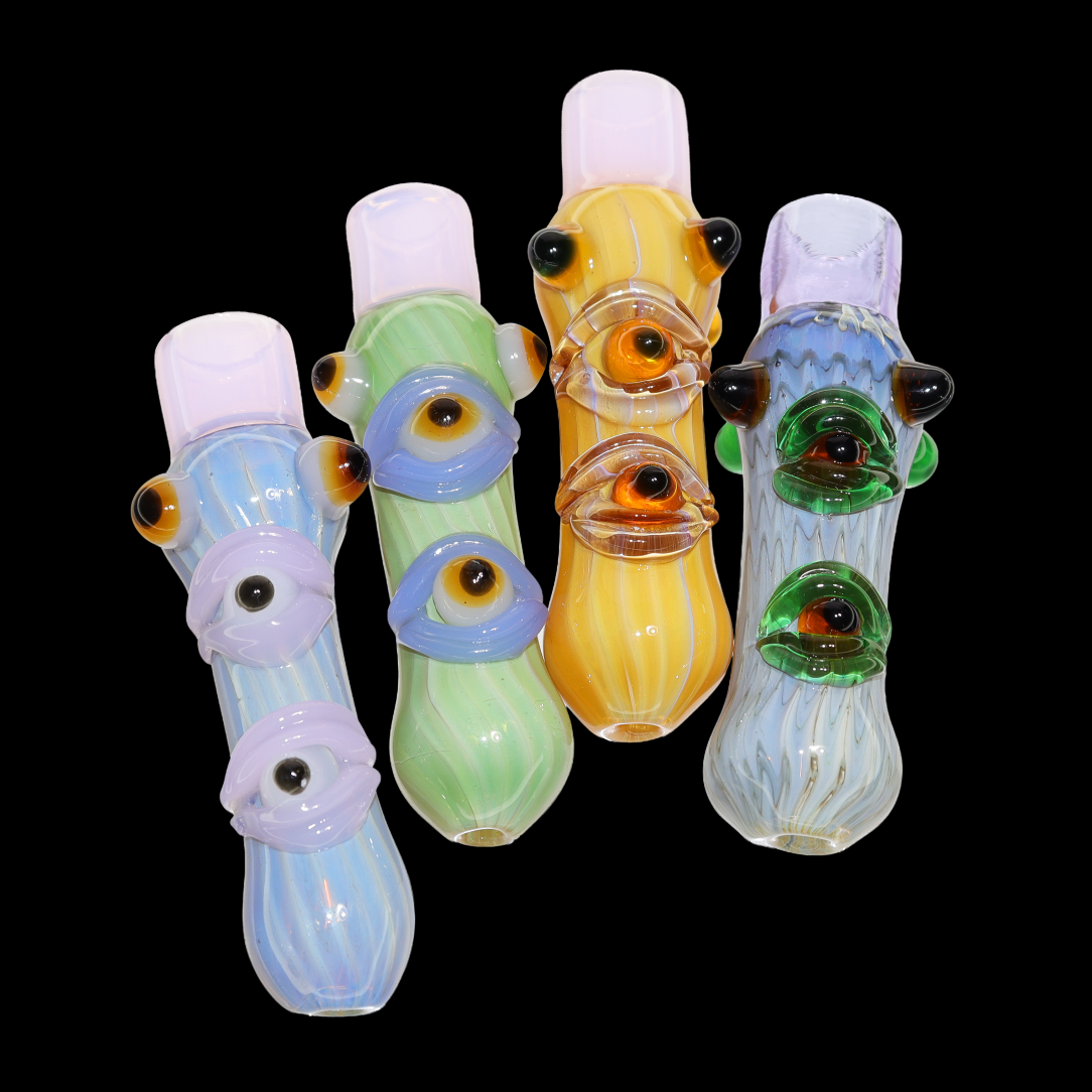 Evil Eye Glass Chillums with Raised Details – Assorted Colors Wholesale
