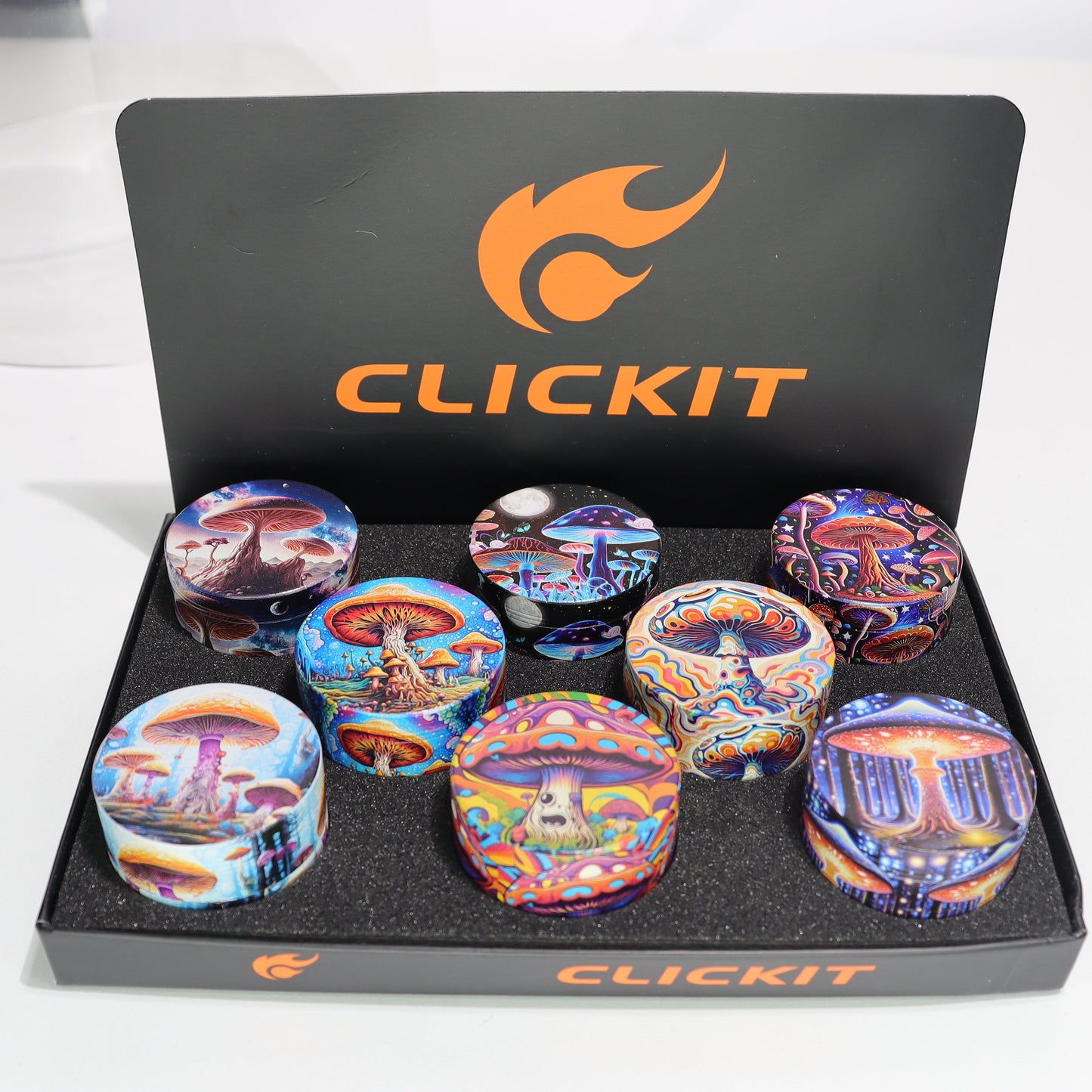 8 pcs - Click it Psychodelic World Mushroom Design Grinder MG-023