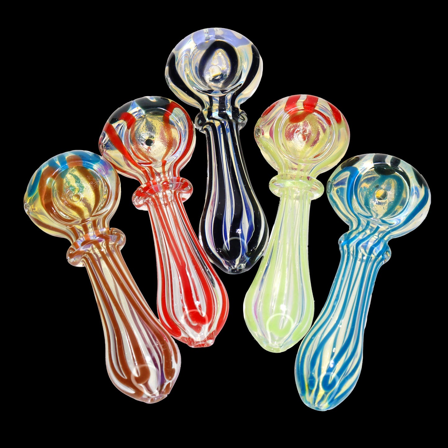 105 PCS – JAR #61 Assorted Color Striped Glass Hand Pipes – Wholesale