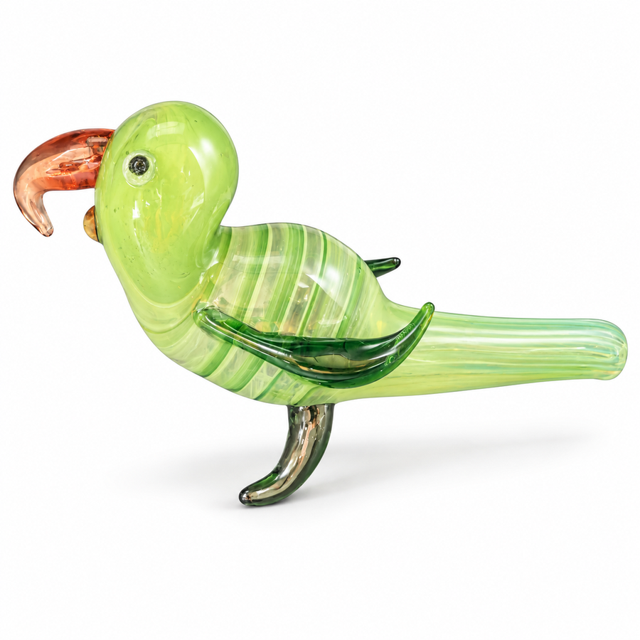 Parrot Glass Pipe – Green with Orange Beak
