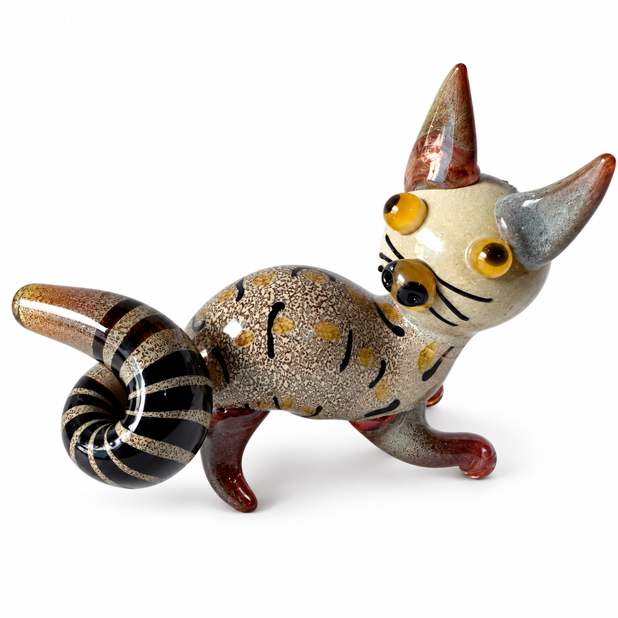 Cat Glass Pipe – Spotted Frit with Striped Tail