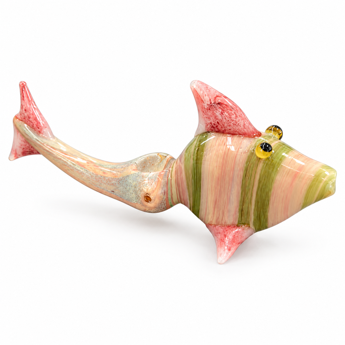 Striped Fish Glass Pipe – Pink & Green