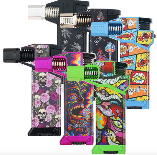 6 pcs - Scorch Torch 61831 Angled Butane Torch Lighter – Assorted Graphic Designs Wholesale