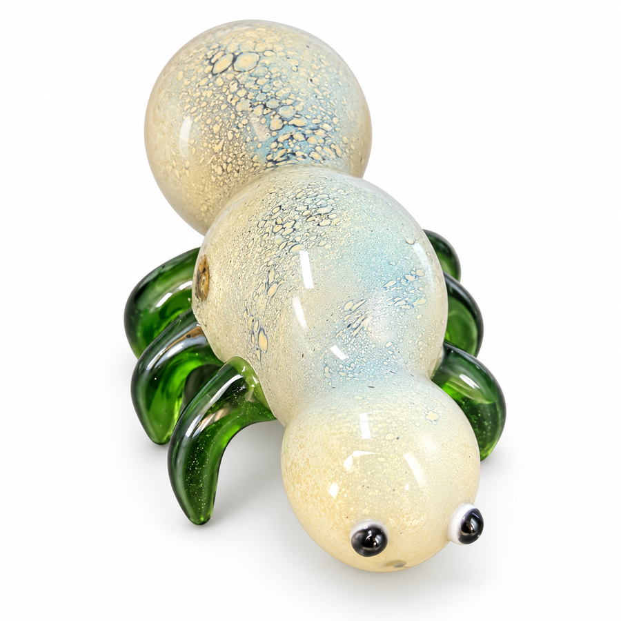 Ant Glass Pipe – Cream Frit with Green Legs