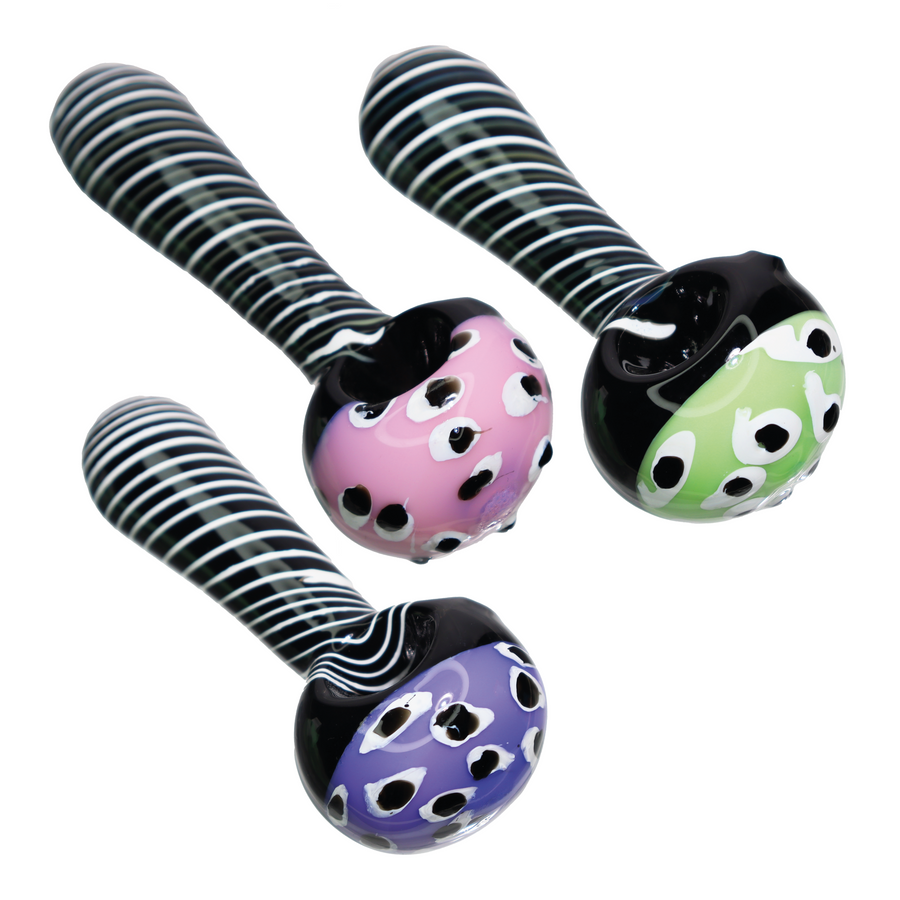 5 Inch Black Swirl Multicolor Polka Dot Glass Spoon Pipe