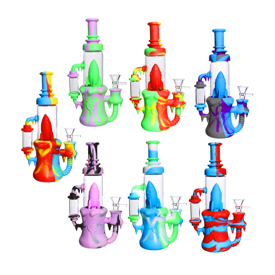 9 Inch Rocket-Shaped Silicone Glass Bong, Multicolor