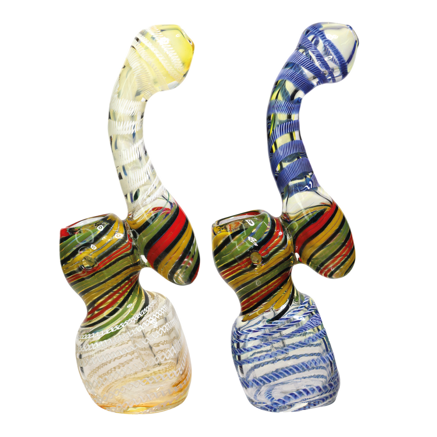 8 Inch White Streaky Center Glass Bubbler