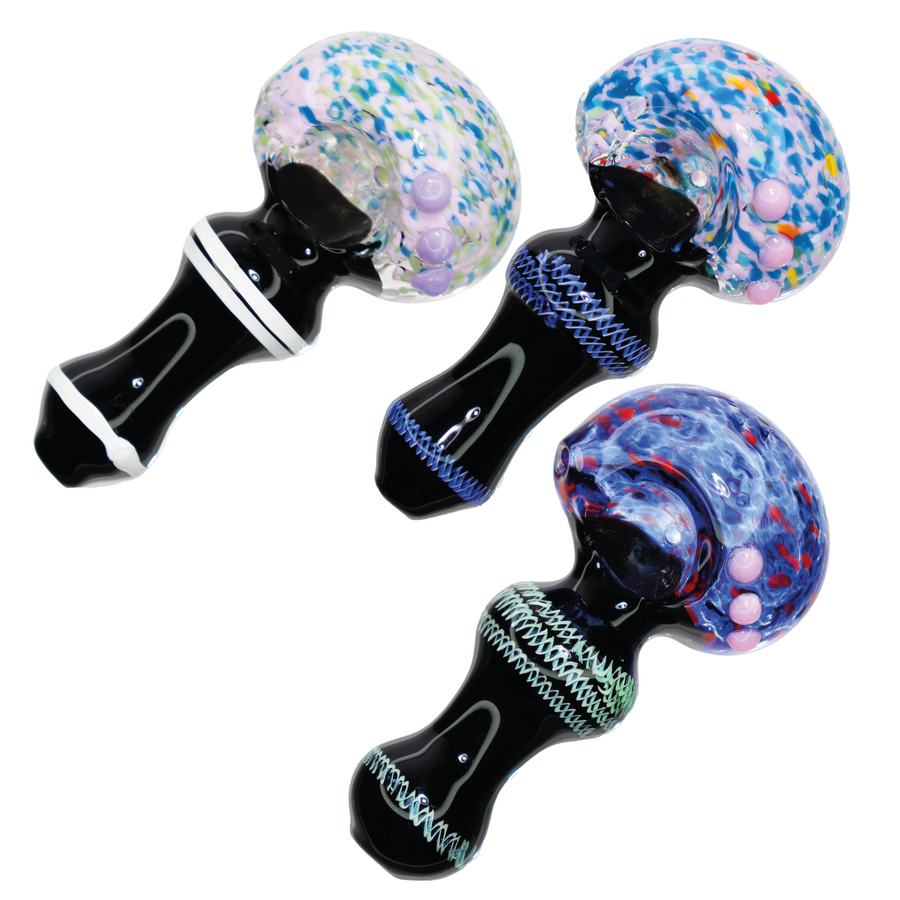 4.5 Inch Black Handle Glass Spoon Pipe with Speckled Bowl