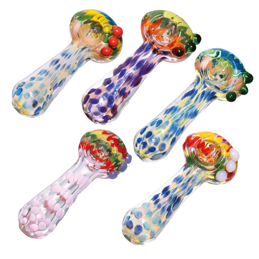 5 Inch Heavy Glass Spoon Pipe, Marble and Dot Design