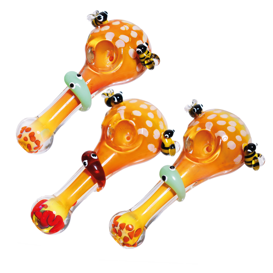 5 Inch Bee Mushroom Character Glass Hand Pipe