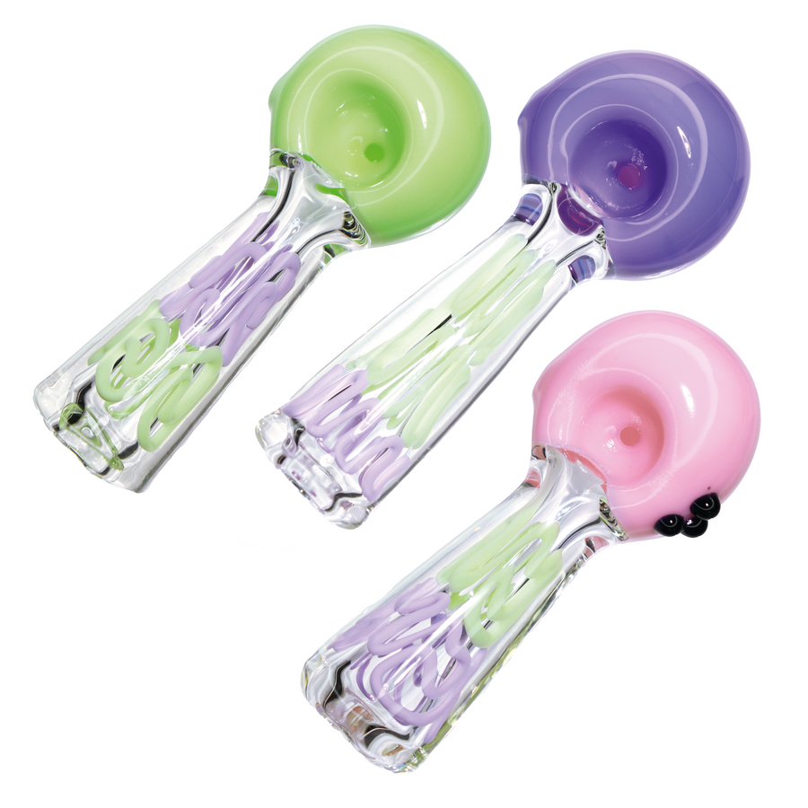 5 Inch Heavy Worked Glass Spoon Pipe, Pastel Bowl
