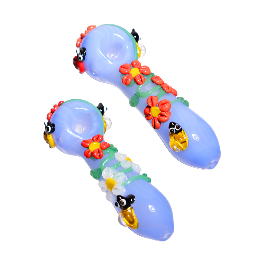 5.5 Inch Blue Garden Bug Character Glass Spoon Pipe
