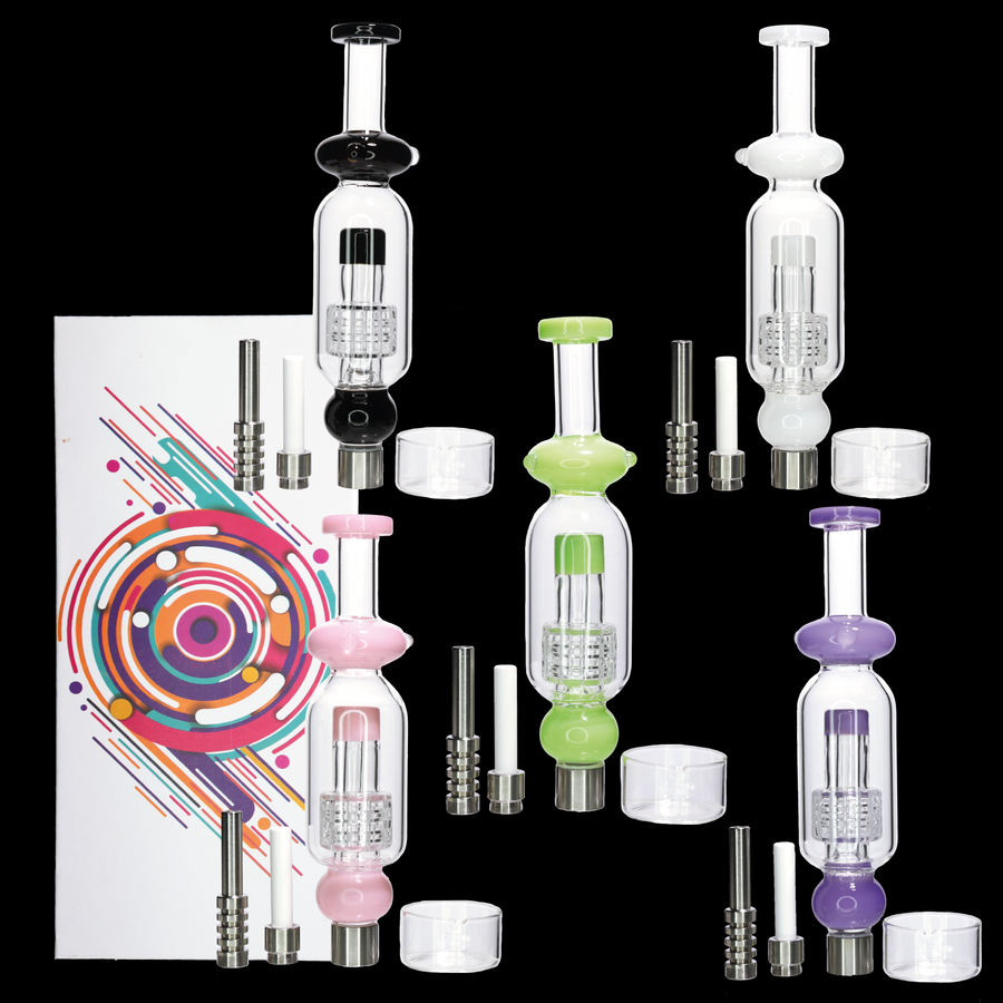 Glass Nectar Collector Kit, Percolator with Titanium and Quartz Tips
