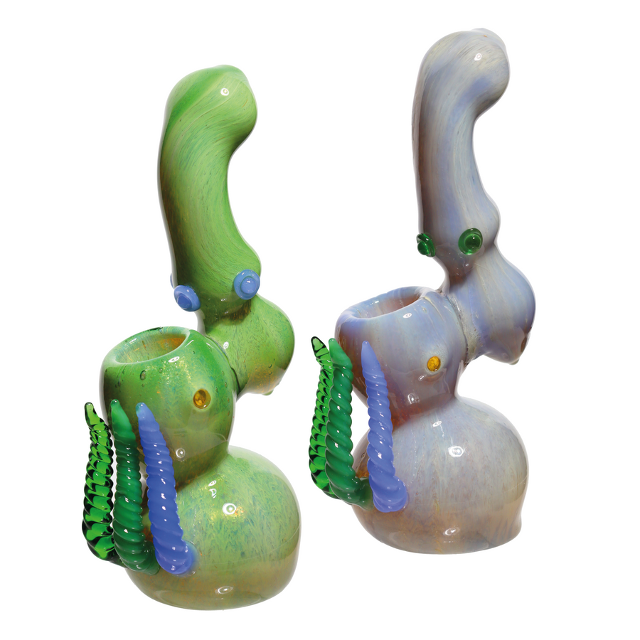 8 Inch Green/Blue Fancy Glass Bubbler