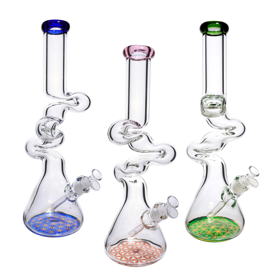 18 Inch Twisted Beaker Glass Bong, 9mm