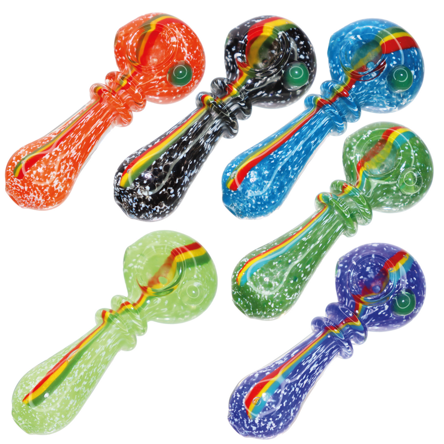 4.5 Inch Speckled Glass Spoon Pipe, Rainbow Stripe