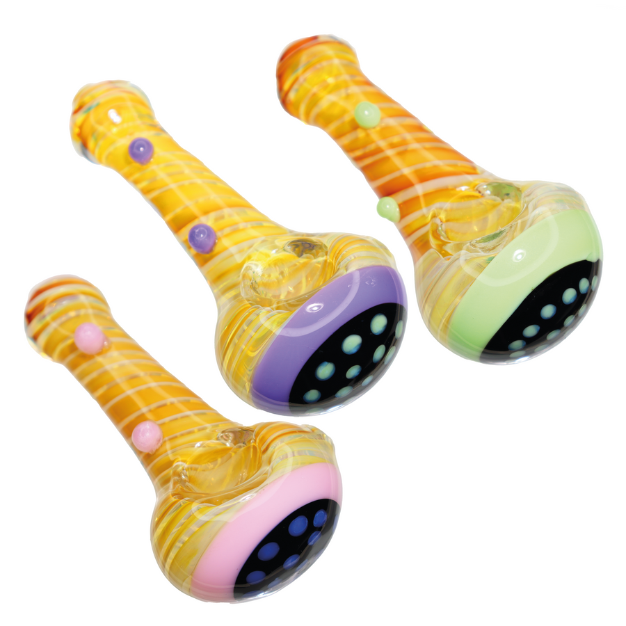5 Inch Yellow Linework Glass Spoon Pipe