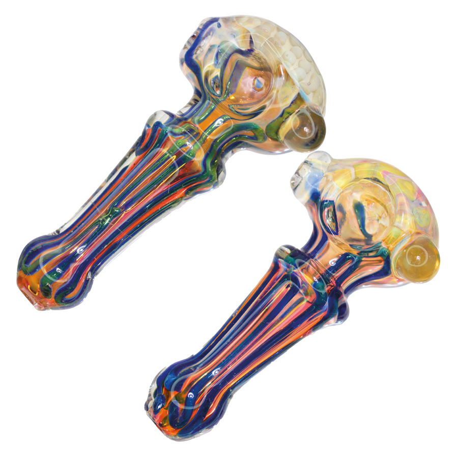 5 Inch Marble Head Rainbow Linework Glass Hand Pipe