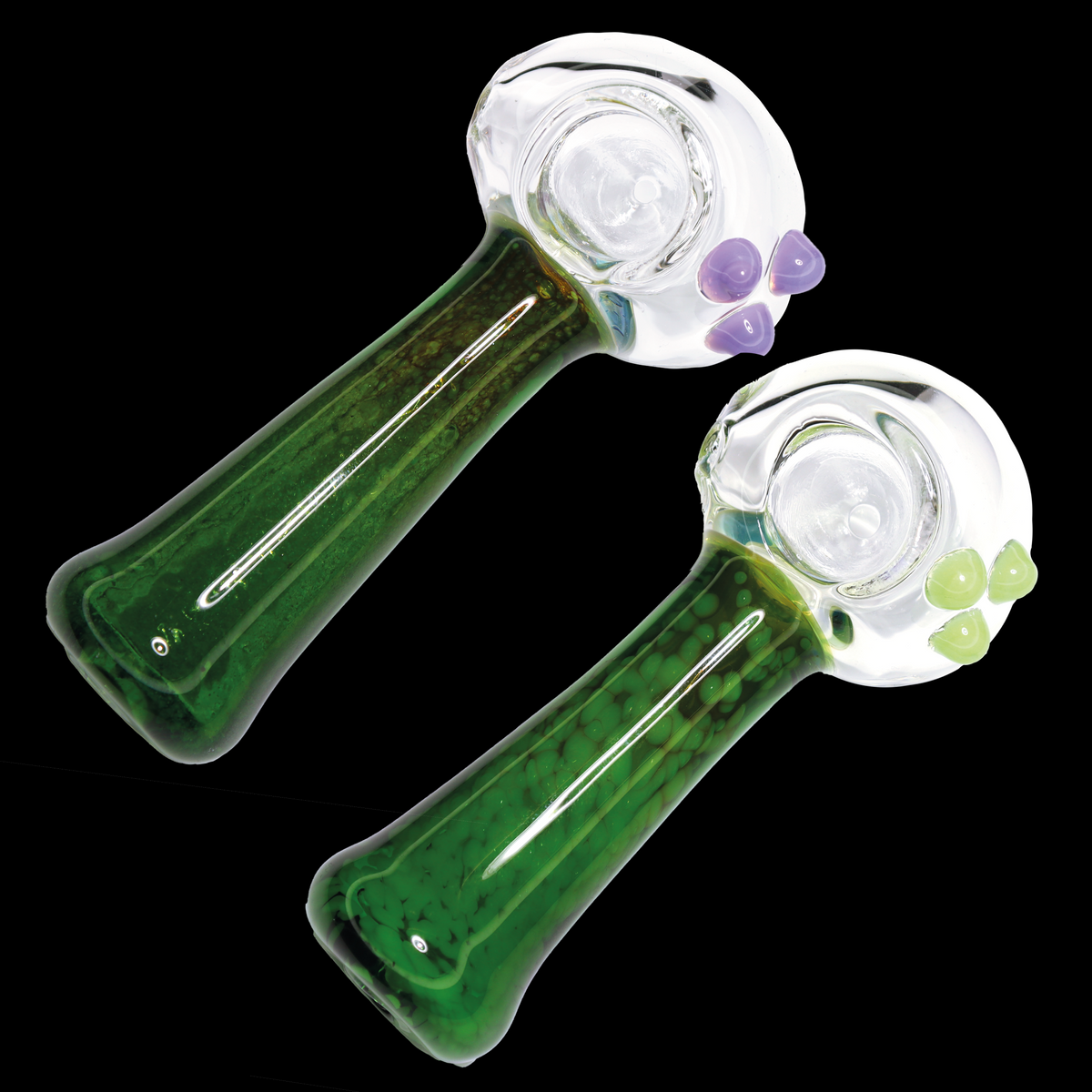 5 Inch Green Glass Spoon Pipe with Clear Bowl