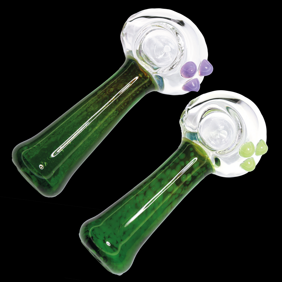 5 Inch Green Glass Spoon Pipe with Clear Bowl