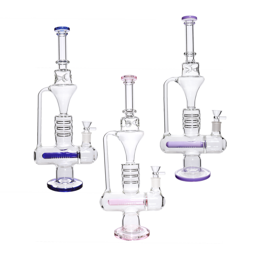 18 Inch Inline Recycler Glass Bong, Clear/Color, 18mm