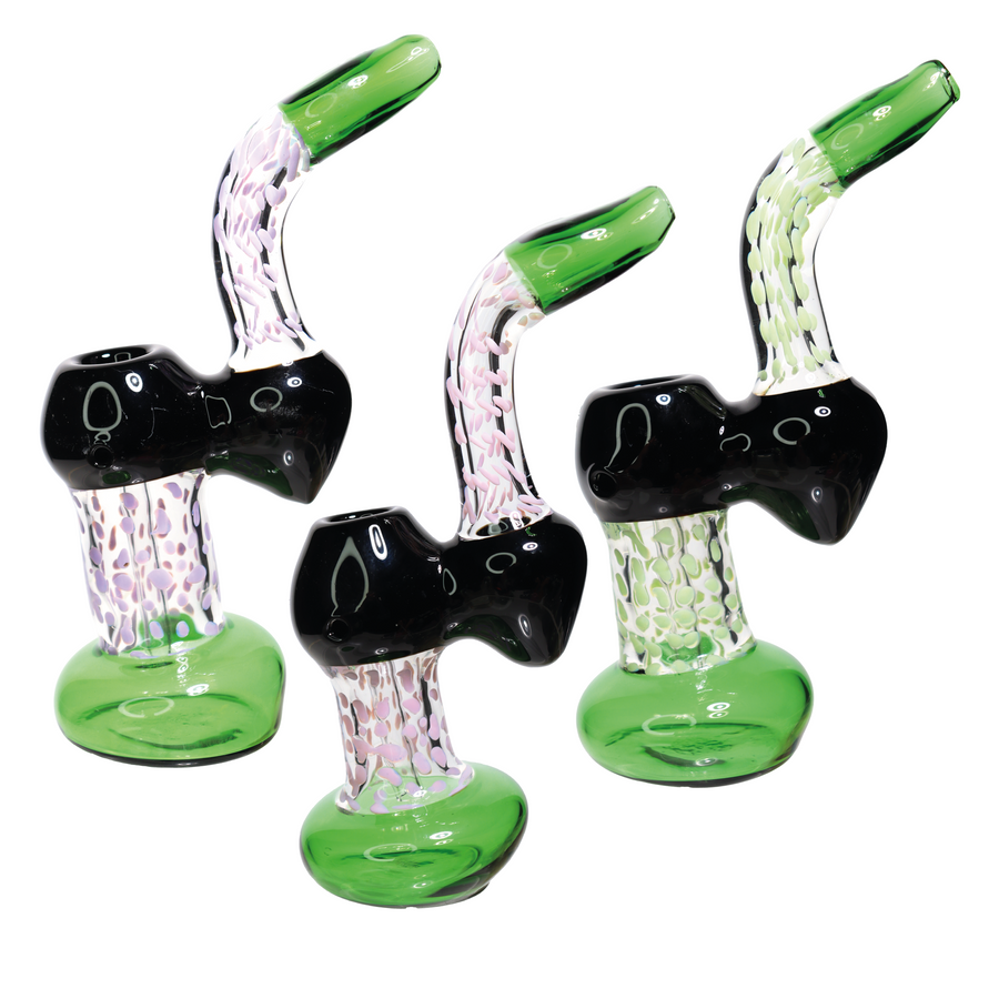 9 Inch Clear Polka Dot Black Handle Glass Bubbler