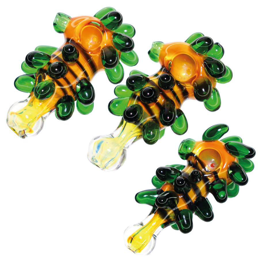 5 Inch Spiked Glass Hand Pipe with Green Knobs