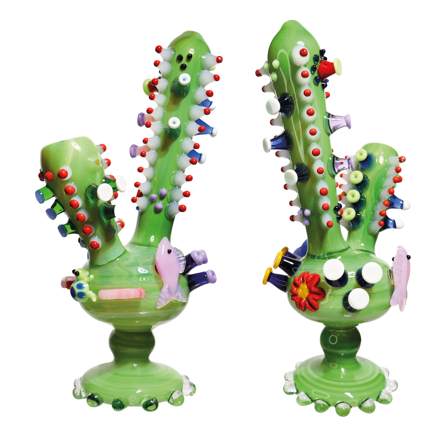 12 Inch Cactus Design Glass Bubbler